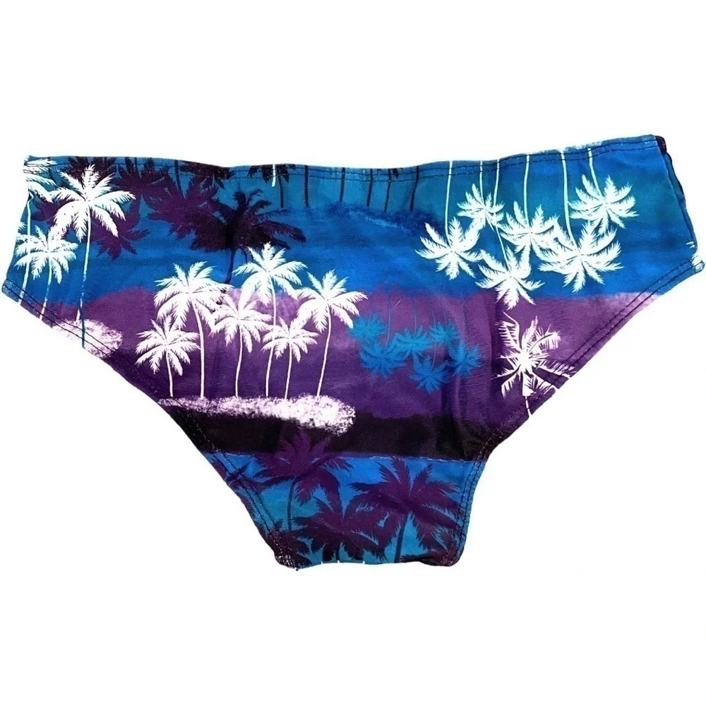 Iefiel Girls Med Swimsuit Tankini Tropical Palm Flounce Top Brief Blue Purple